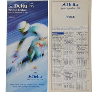 Delta Air Lines Worldwide Timetable, 9/1/2001, Olympic Cover, 147 Pgs, Ephemera